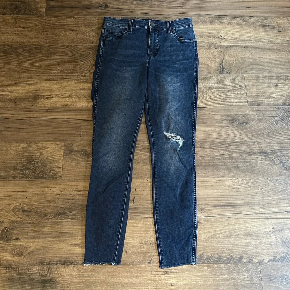 Kut from the Kloth Connie Fab Ab Ankle Skinny Jeans Dark Wash Distressed Size 4